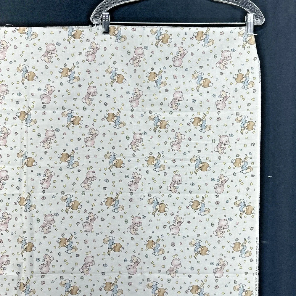 Vtg 1998 Precious Moments Boy Girl Crib Blanket/Sheet Fabric Panel Hearts Stars